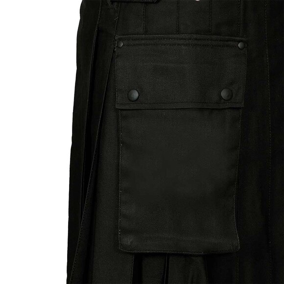 Black Utility Kilt with Adjustable Leather Straps – Traditional Men’s Wear - Picture 5 of 8